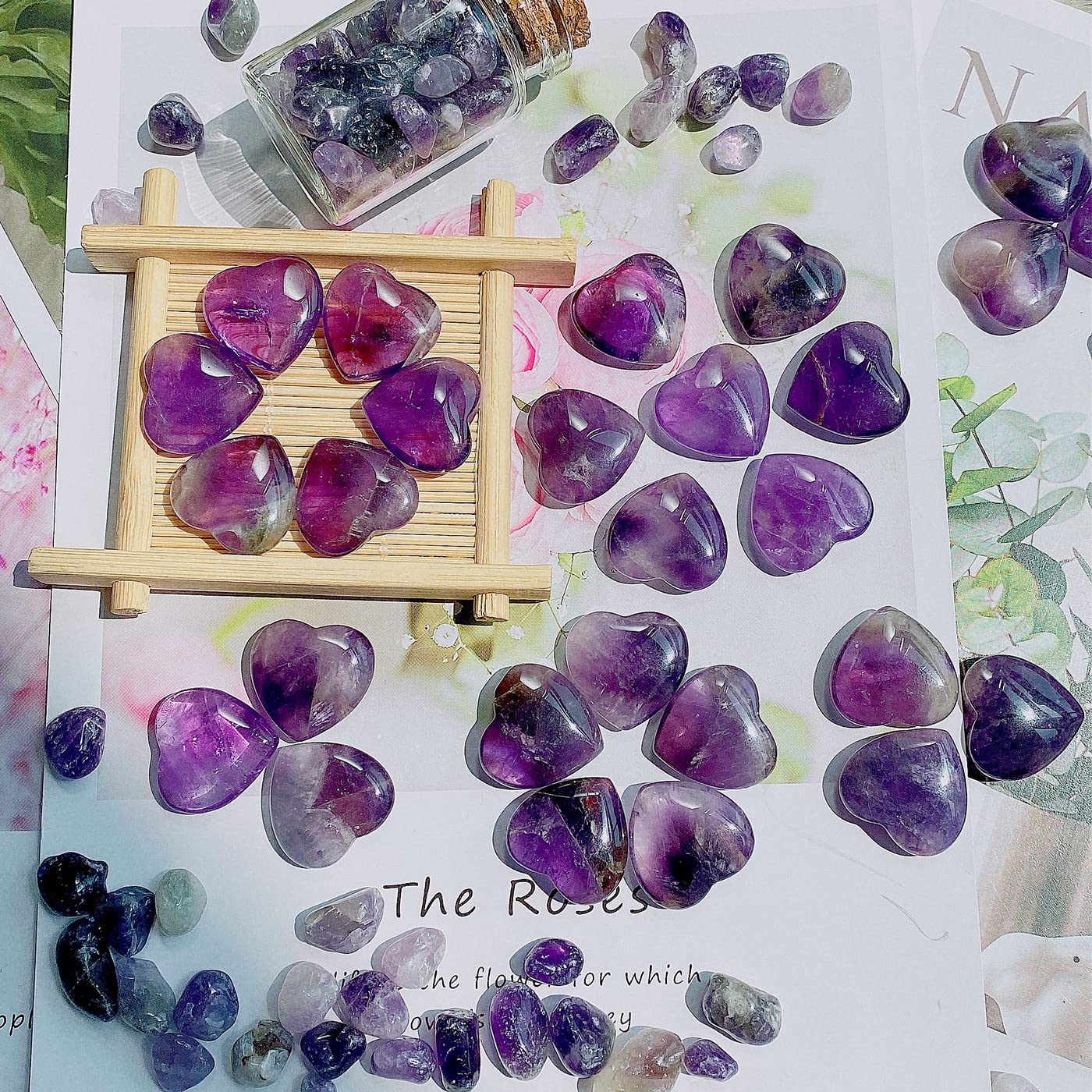 QINJIEJIE Amethyst Heart Stone as a handy bookend or paperweight.