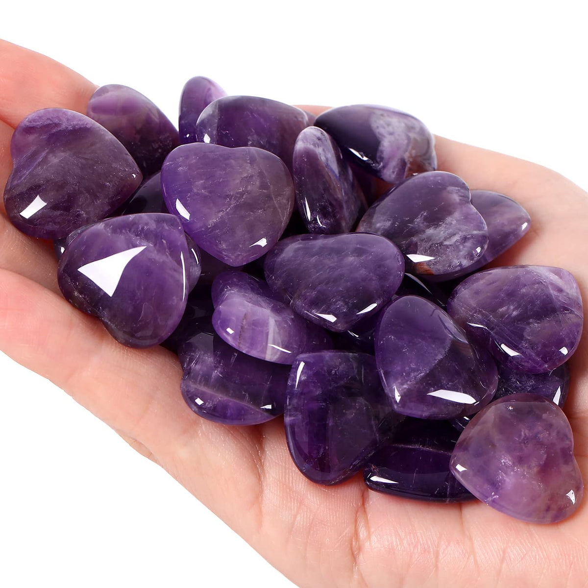 QINJIEJIE Amethyst Heart Pocket Stone for calm focus during meditation.