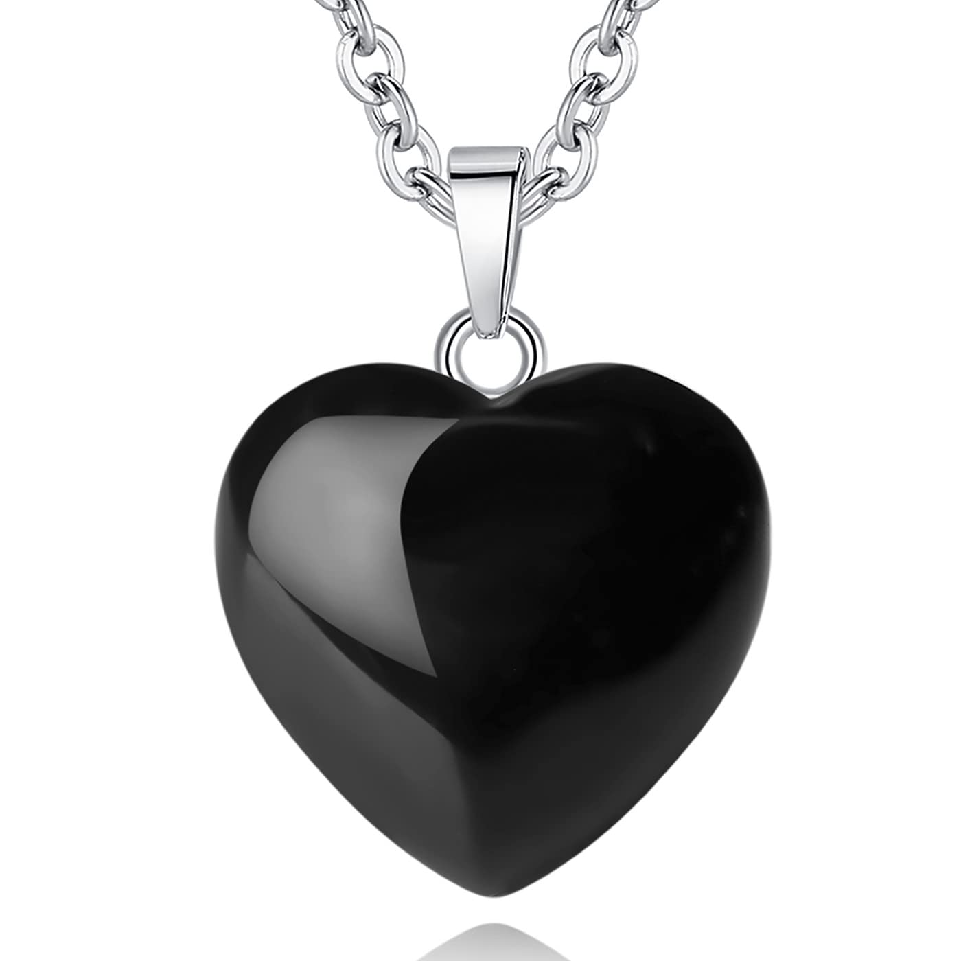QINJIEJIE black obsidian heart pendant front view for daily wear