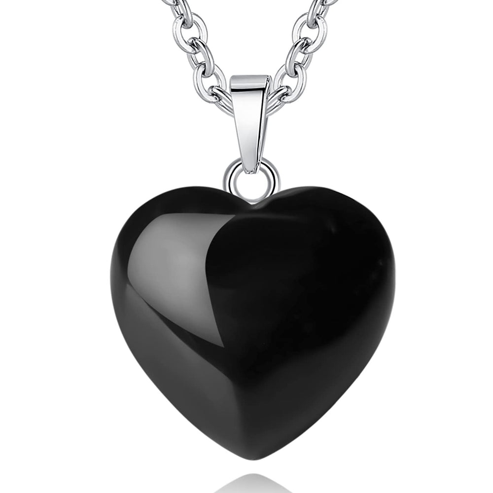 QINJIEJIE black obsidian heart pendant front view for daily wear