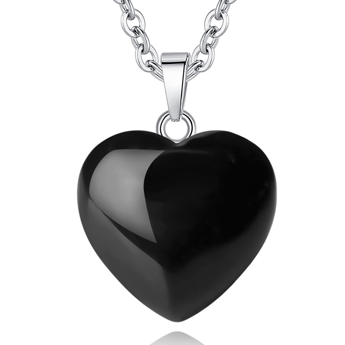 QINJIEJIE black obsidian heart pendant front view for daily wear