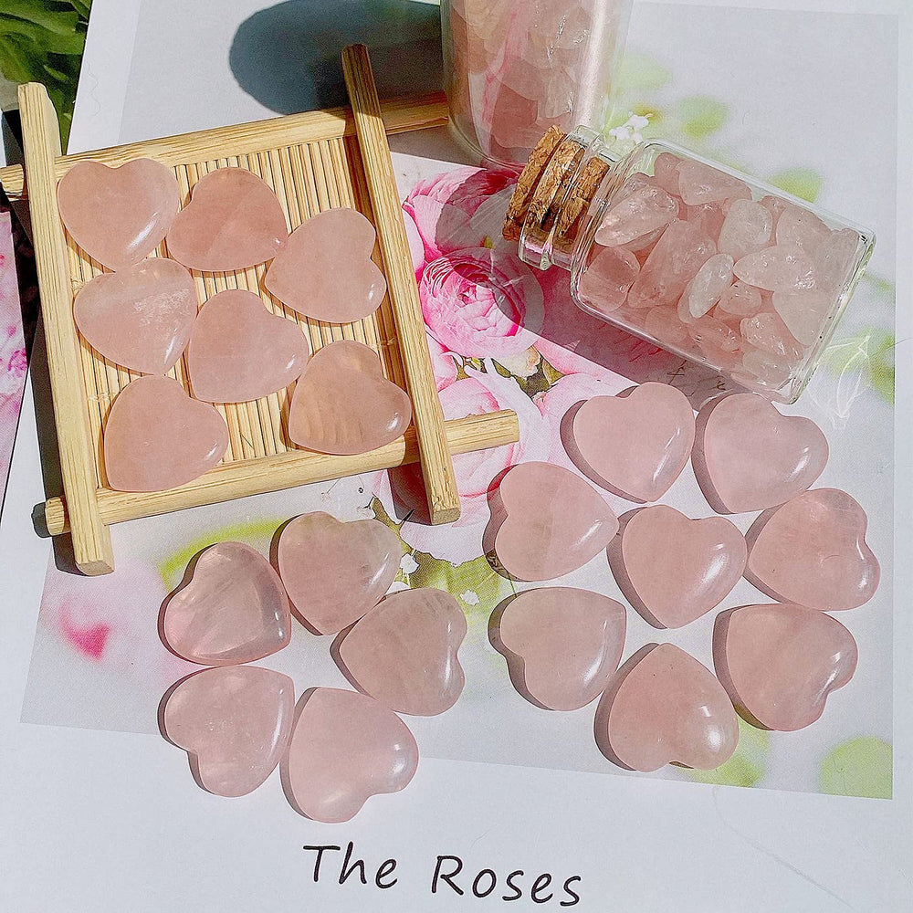 QINJIEJIE rose quartz heart stones, ideal for gifting and mindful practice.