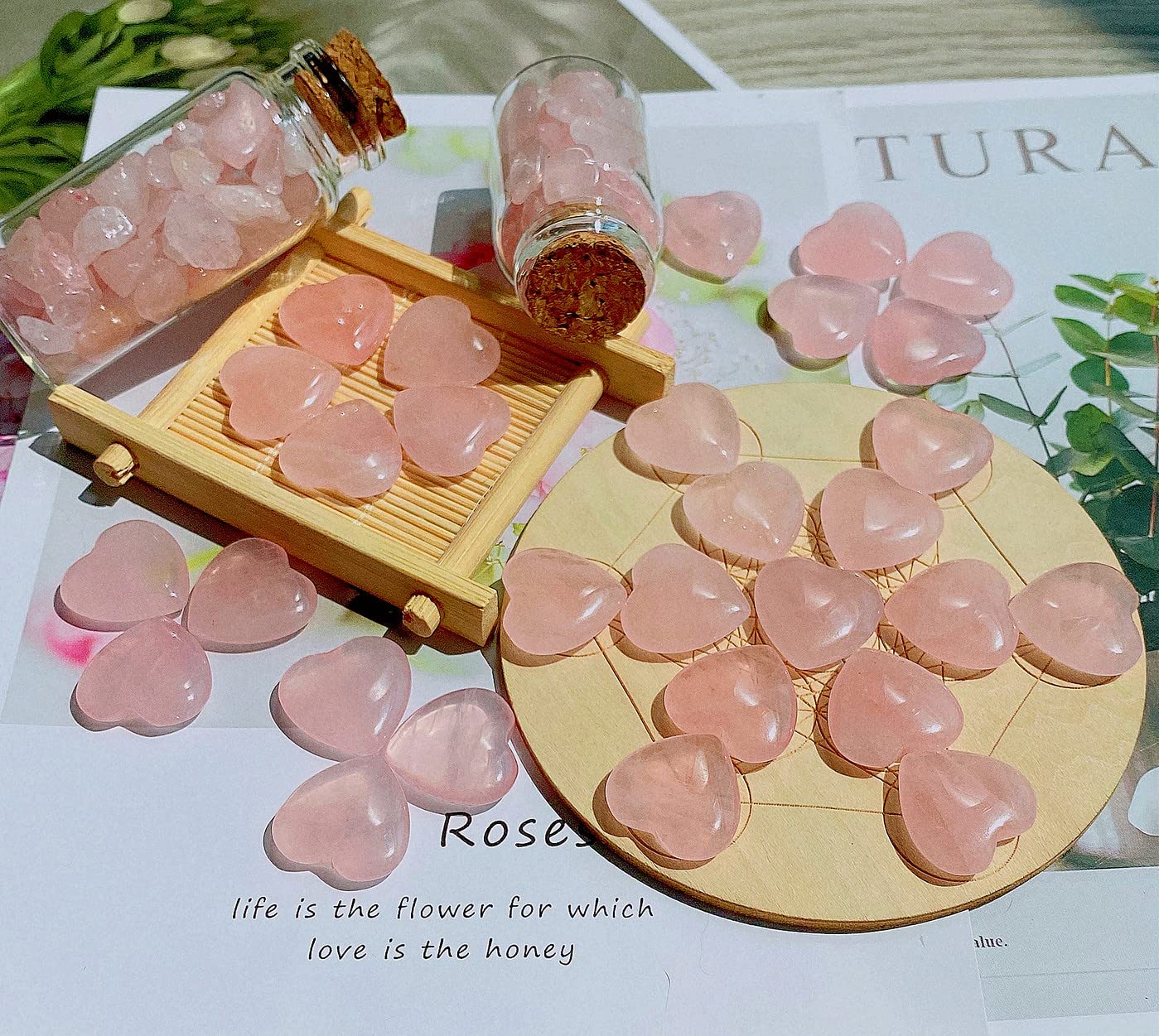 QINJIEJIE rose quartz heart crystal set for calm focus and balance in spaces.