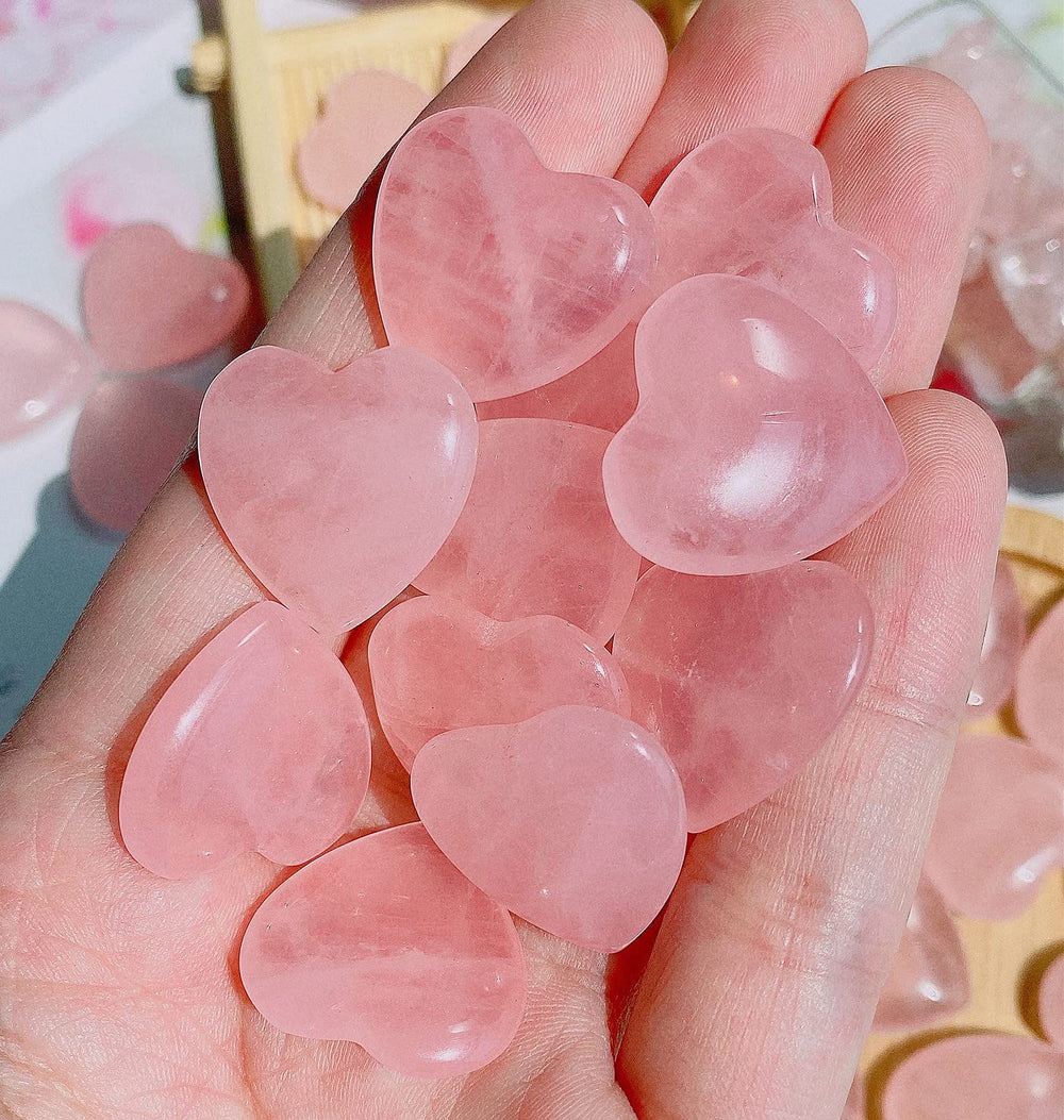 QINJIEJIE rose quartz heart stones for home decor and spiritual ambiance.