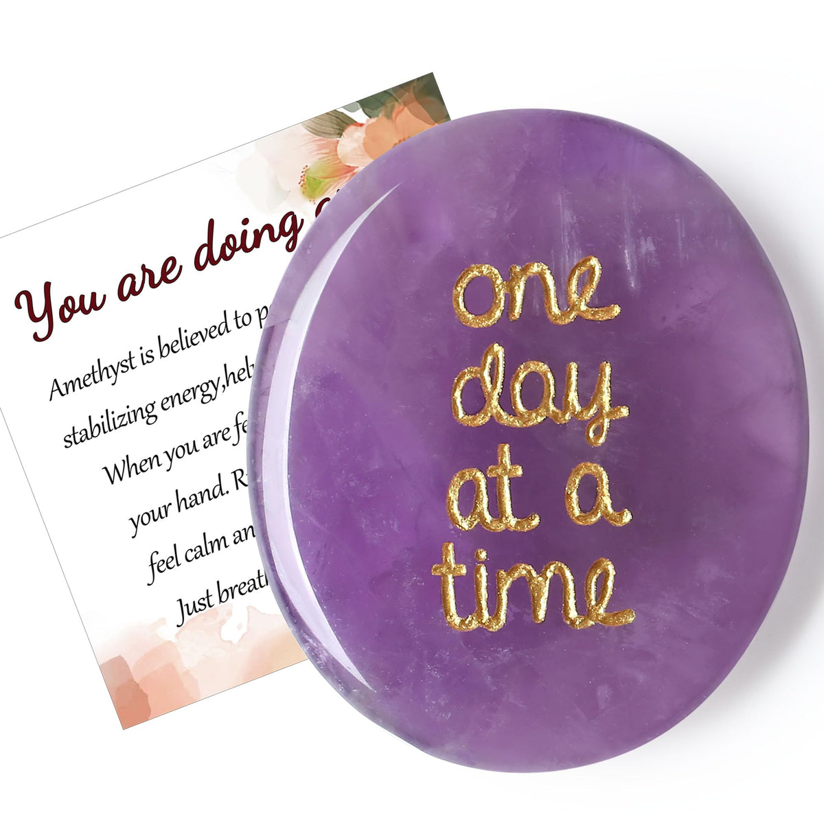 QINJIEJIE amethyst worry stone handheld for grounding and calm