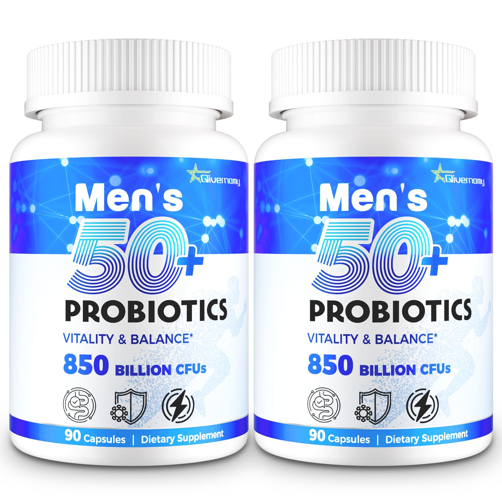 QIVERNAMY Probiotics 50+ bottle for daily gut support and vitality
