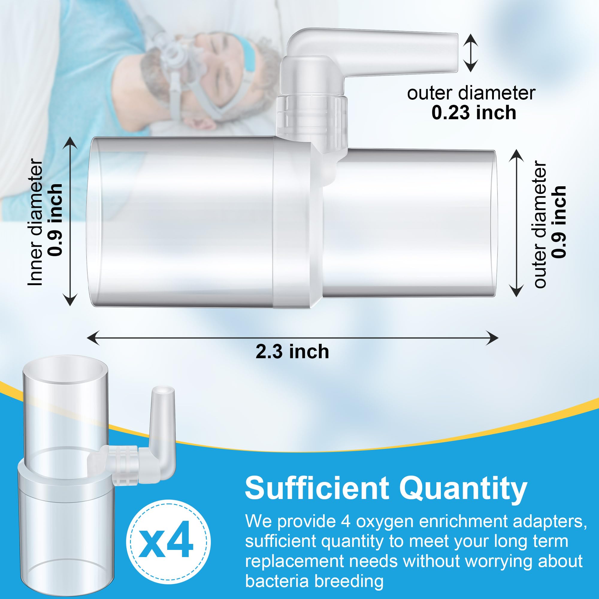 Qiyaz universal-fit oxygen adapter showing 22 mm ends for seamless compatibility.