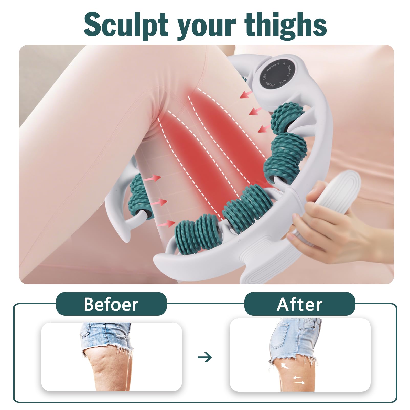 Qkiky 360-degree rollers provide deep contact on legs and thighs