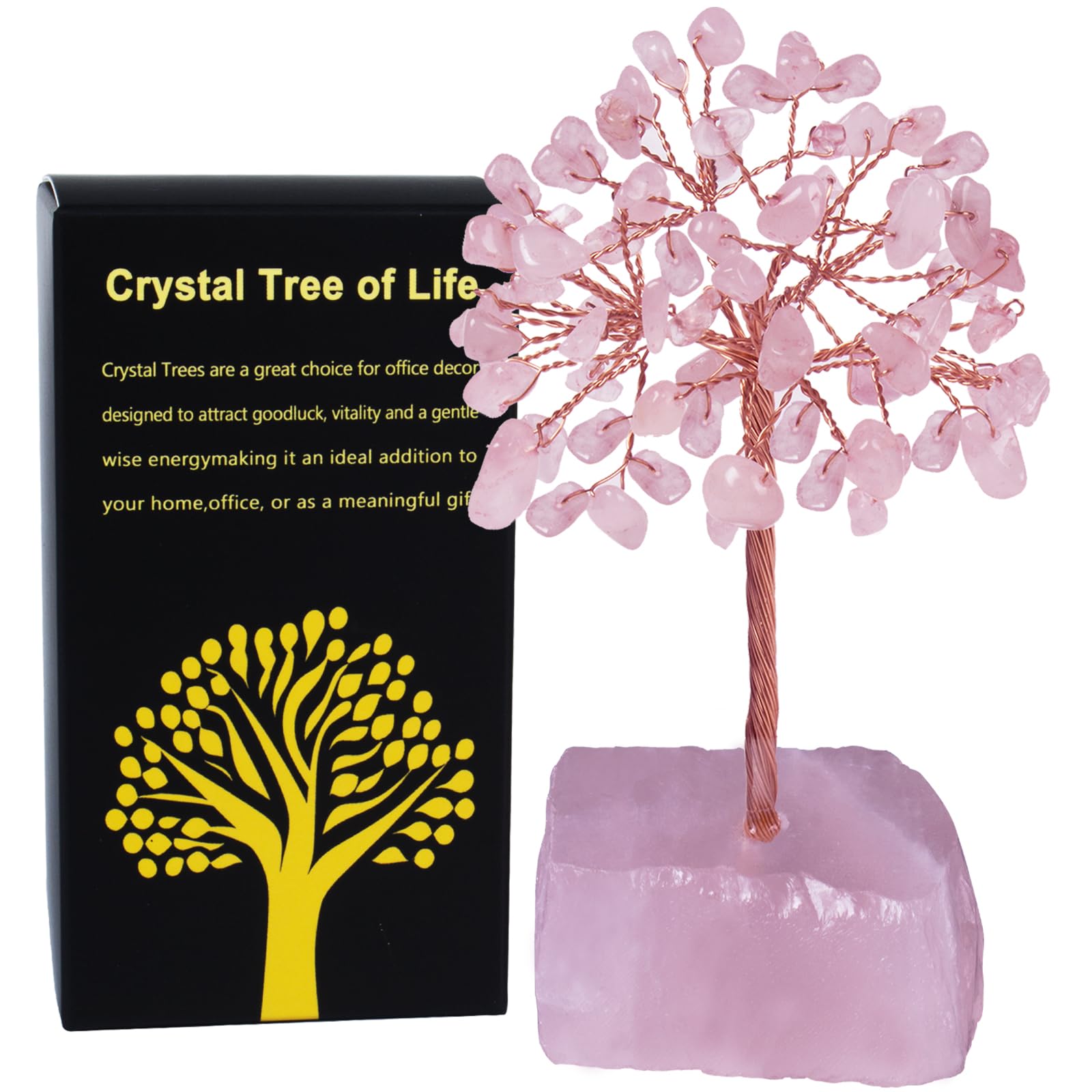 QLRSUXN árbol de cuarzo rosa 4 pulgadas, ideal para meditación y armonía.