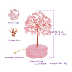 QLRSUXN árbol de cuarzo rosa, energía Reiki para balance emocional.