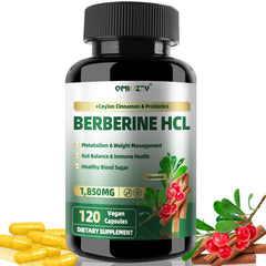 Qmiozzy liposomal berberine bottle label highlights high purity Himalayas extract and enhanced absorption