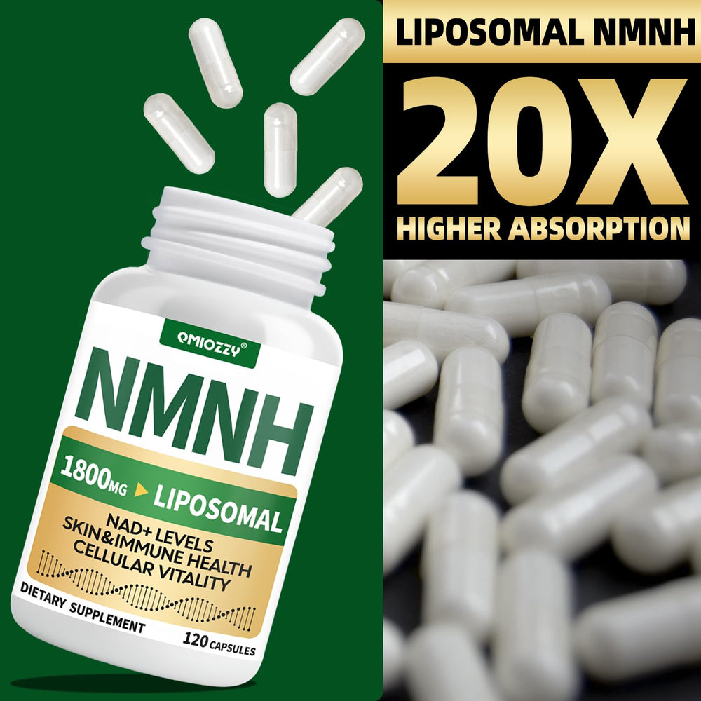 Qmiozzy NMNH packaging box highlighting liposomal delivery for enhanced absorption.