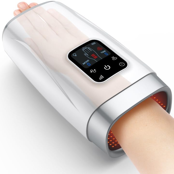 QMKGEC hand massager front view with heat compression for soothing relief