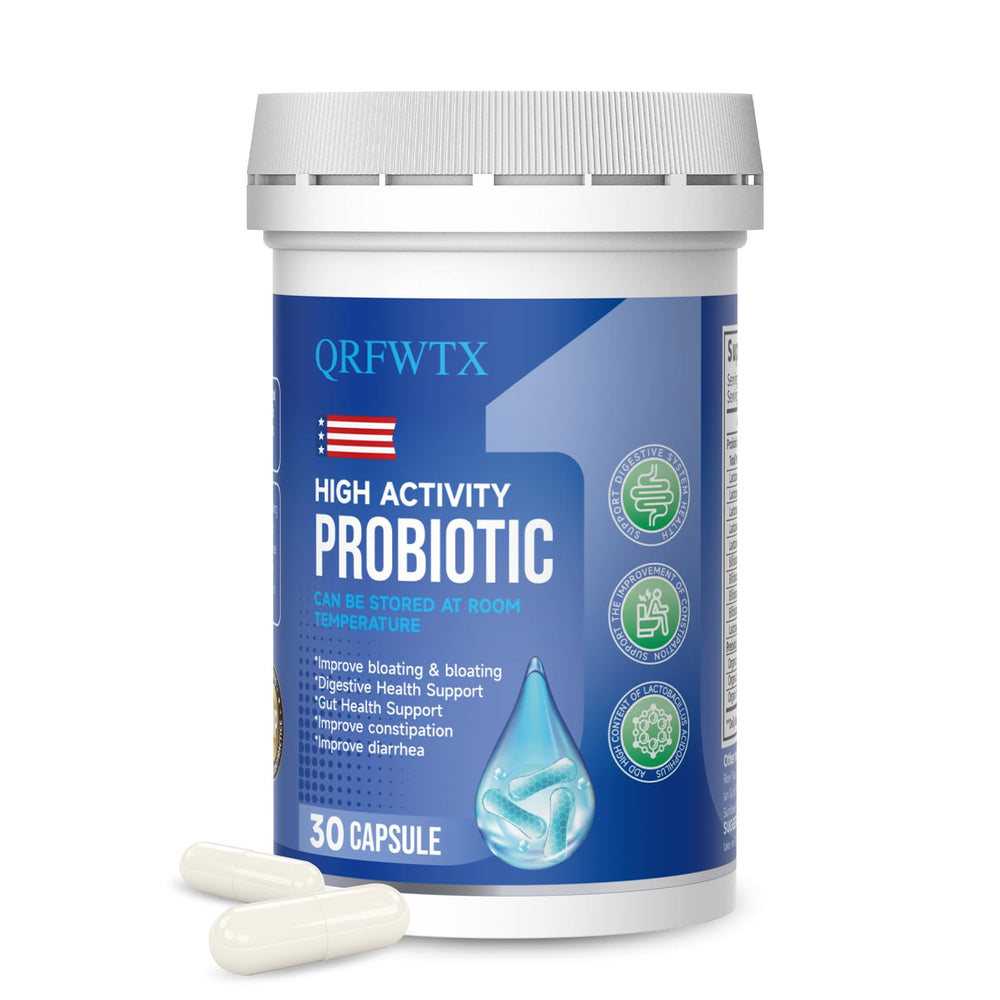 QRFWTX Acidophilus bottle front with 60B CFU for daily gut support.