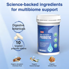 QRFWTX Acidophilus label highlights gluten-free and non-GMO attributes.