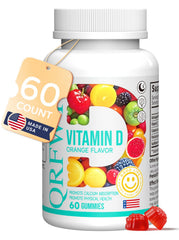 QRFWTX Vitamin D2 gummies in orange bottle support bone and immune health.