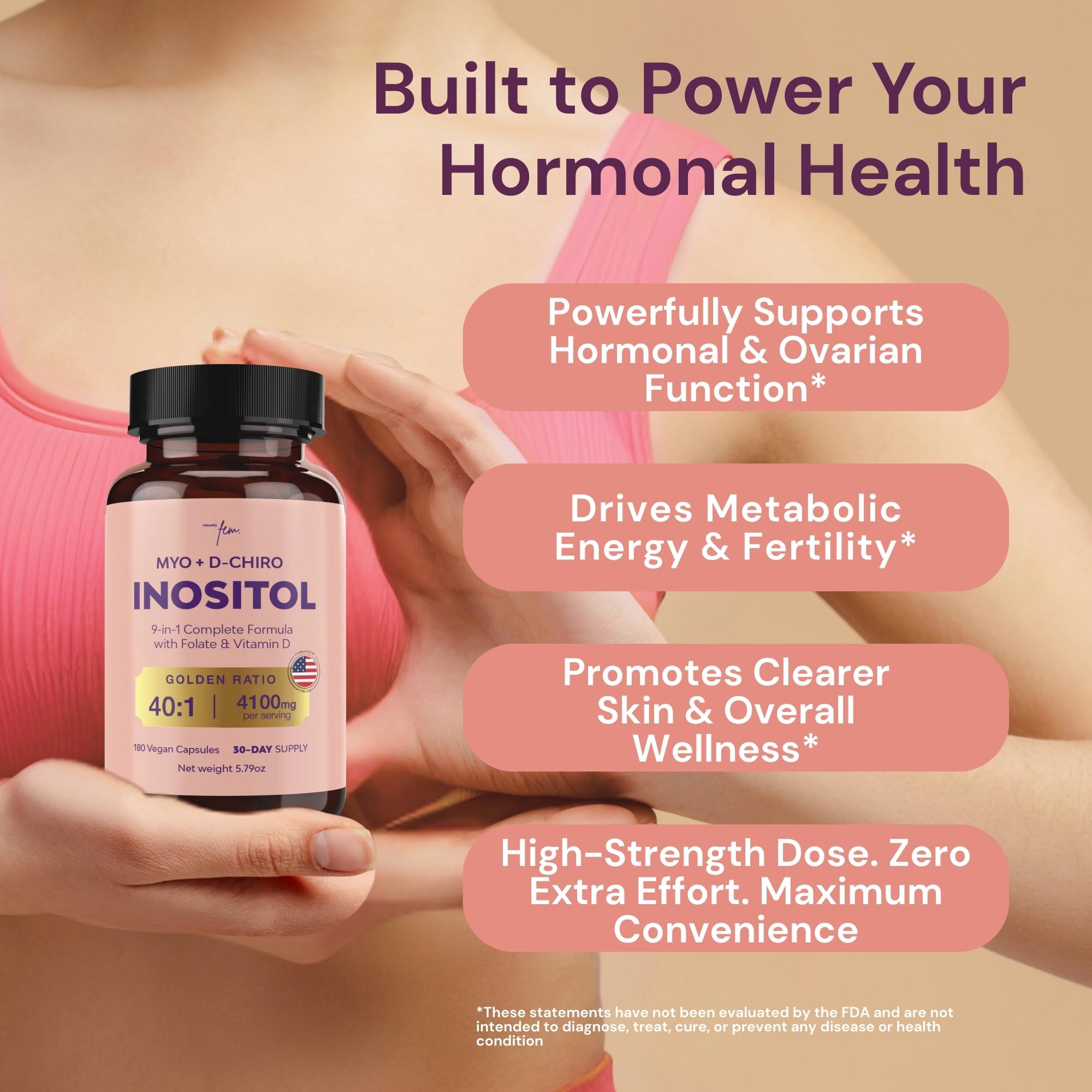 QSTA Myo-Inositol capsules close-up showing a high-potency formula.