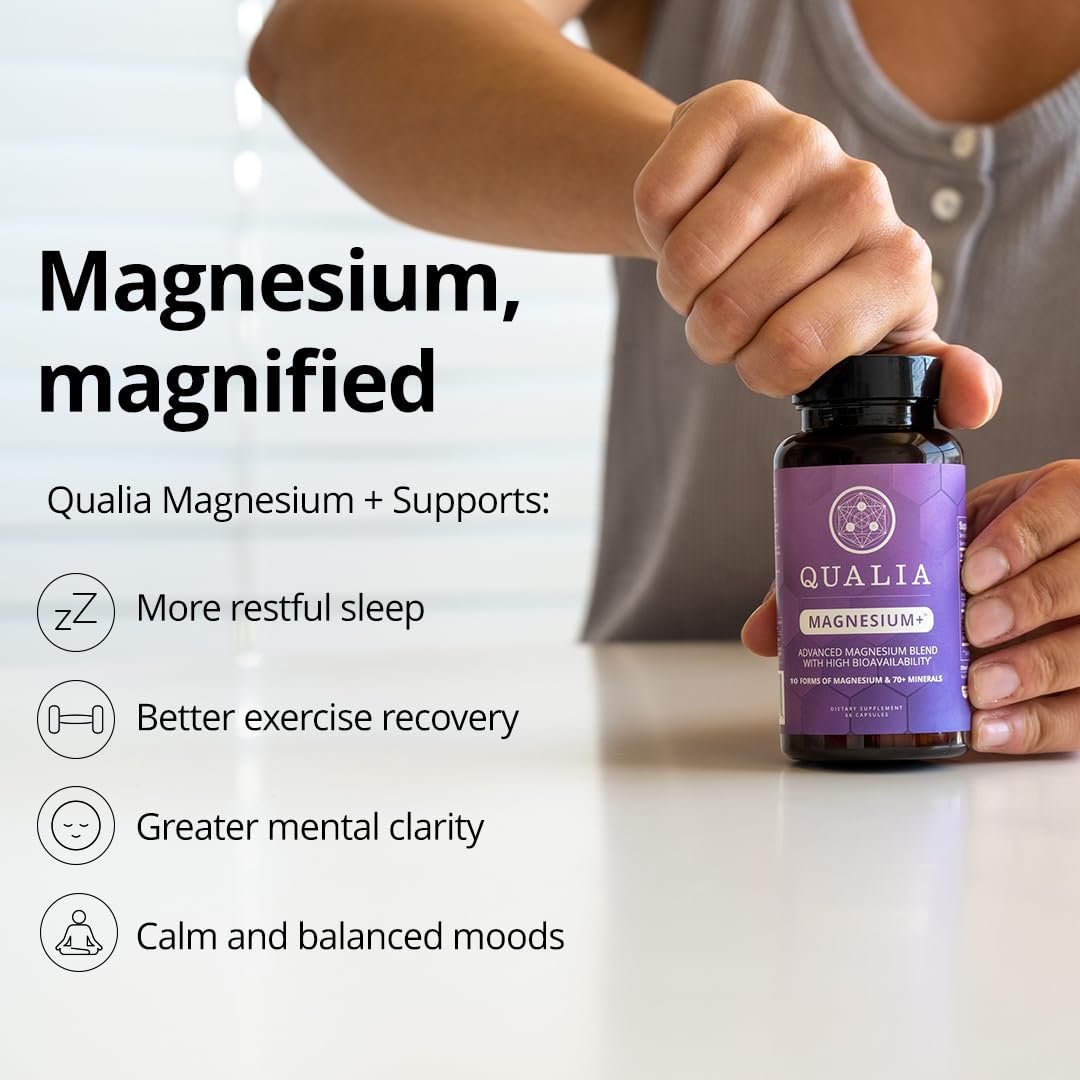 Qualia Magnesium+ capsules suggest easy daily support for relaxation and recovery