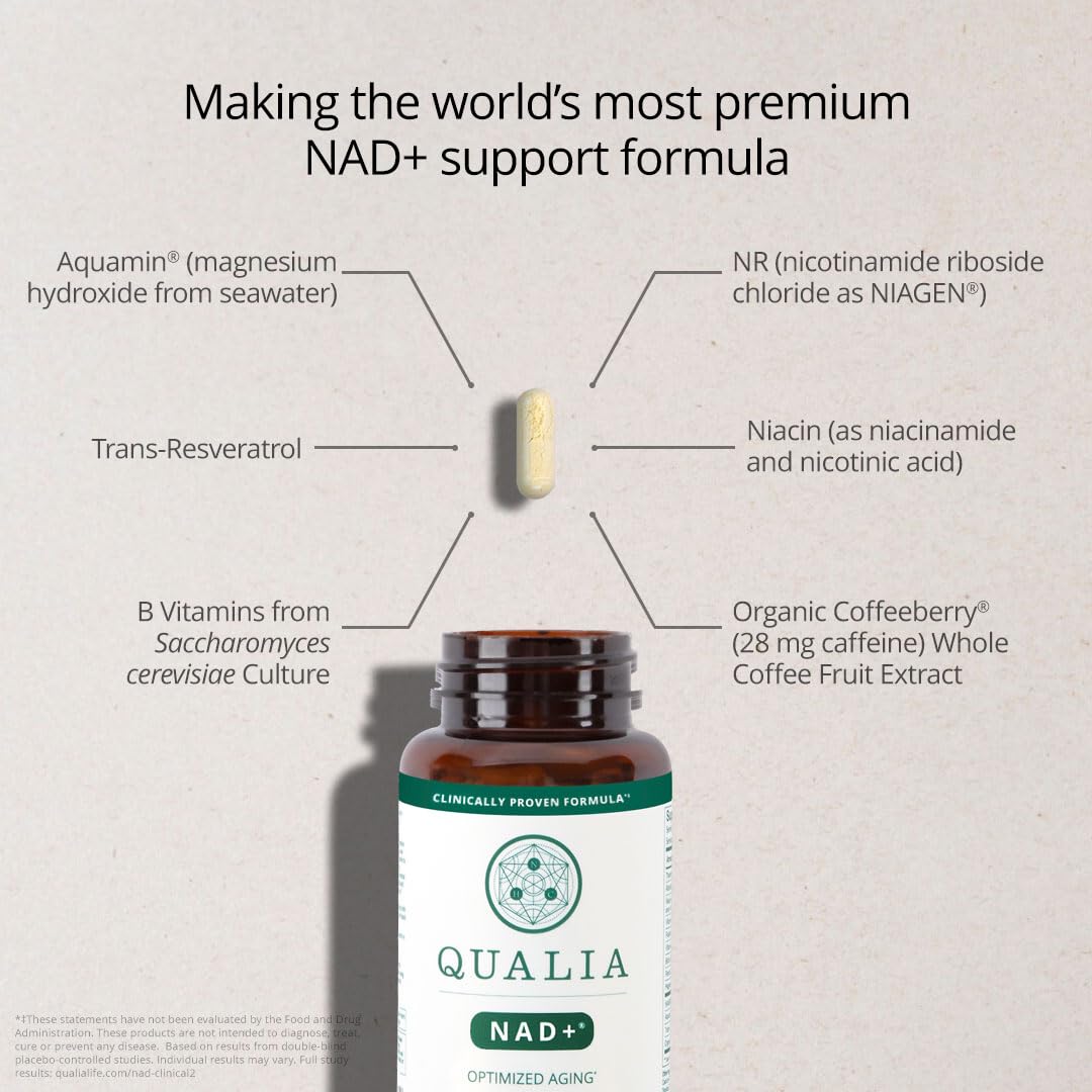 Qualia NAD energy icon suggests cellular energy and mitochondrial support.