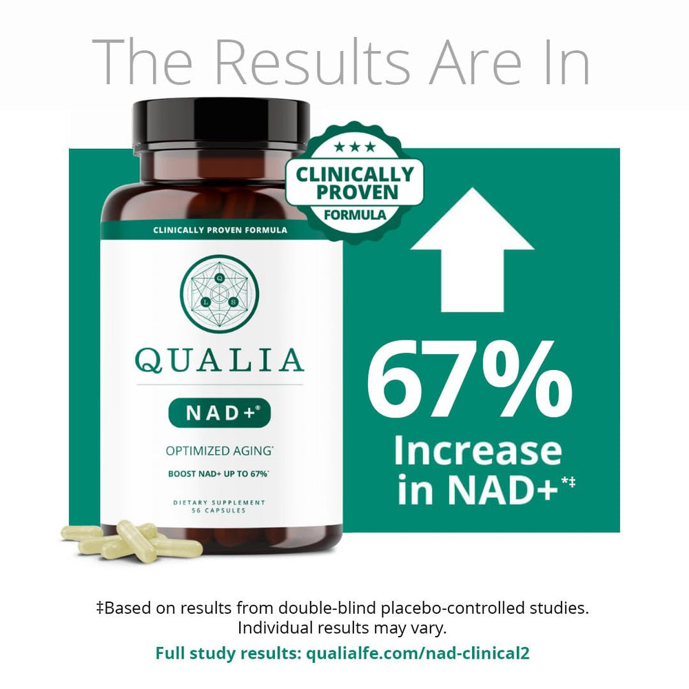 Qualia NAD packaging box highlights a two-month supply.