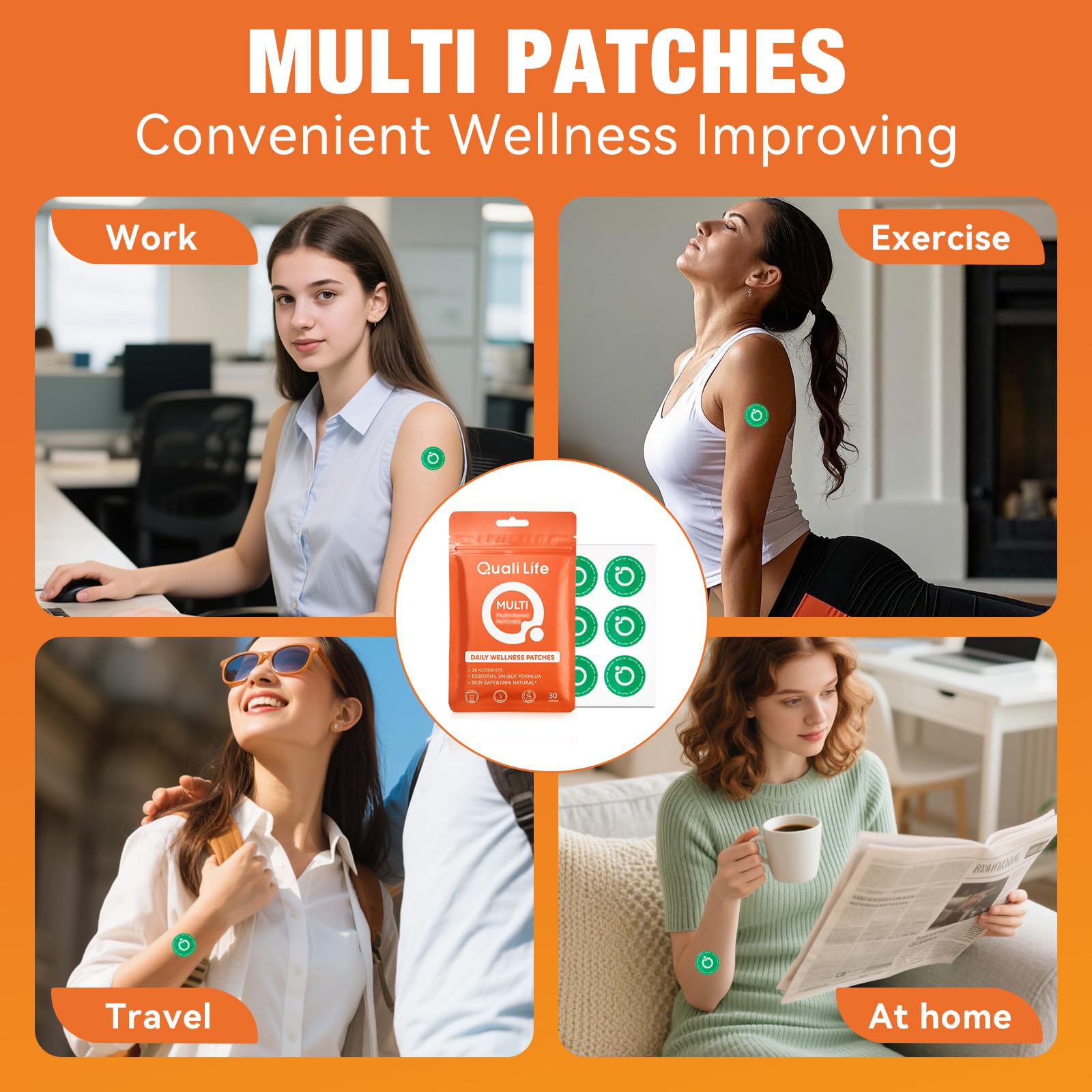 QualiLife Multi Plus patch carried in gym bag for on-the-go support.