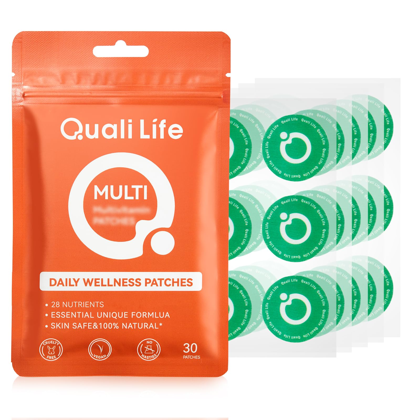 QualiLife Multi Plus patch pack on skin for discreet daily support.