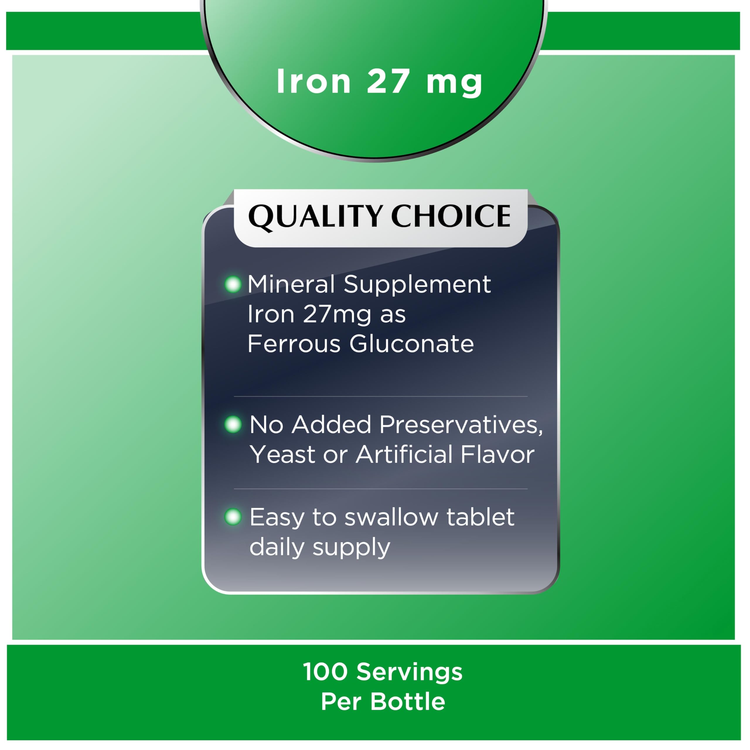 Quality Choice Energy Iron 27mg tablets bottle in use