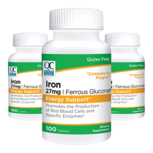 Quality Choice Energy Iron 27mg label close-up highlighting dosage