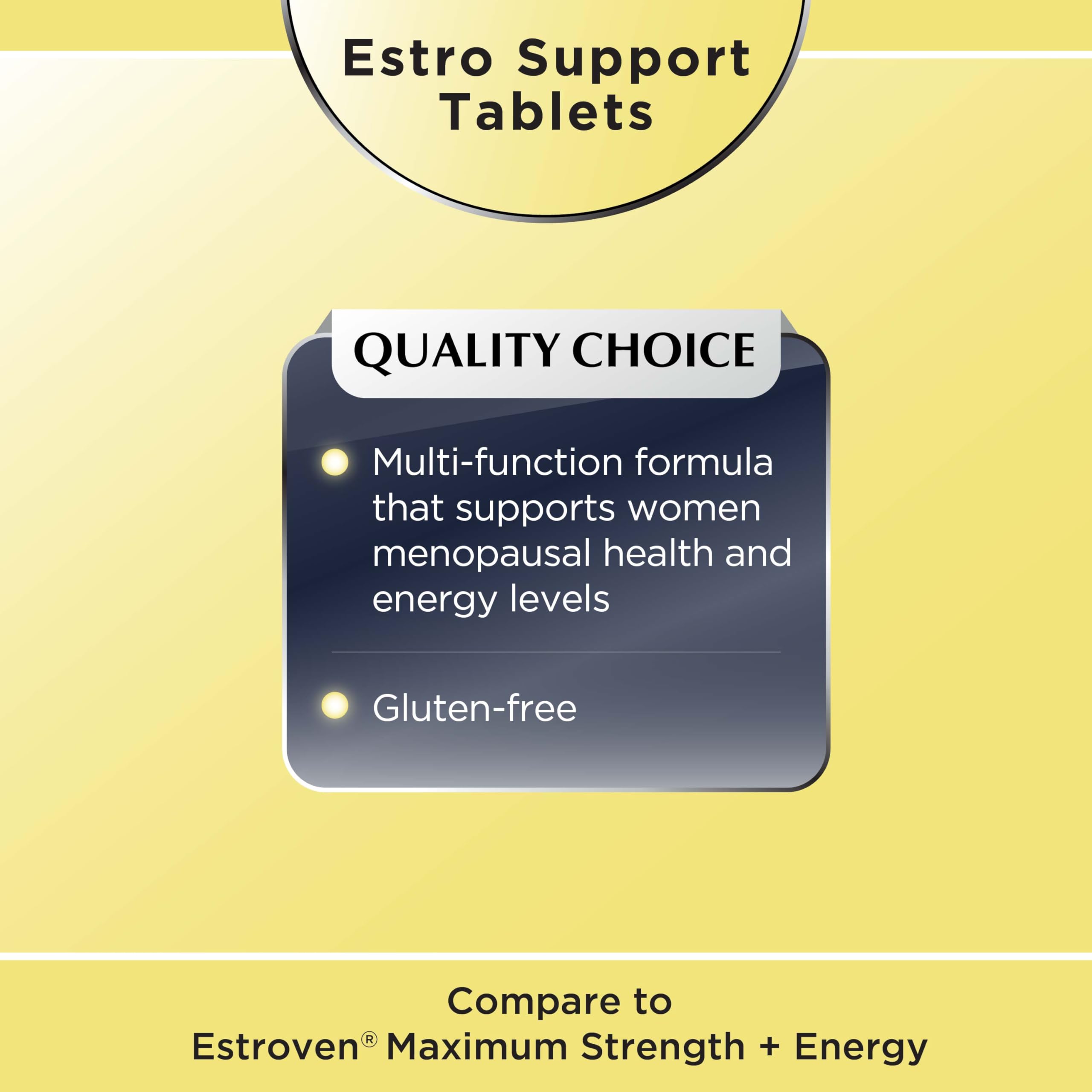 Quality Choice Estro Support Max Energy tablets with packaging for hot flashes relief