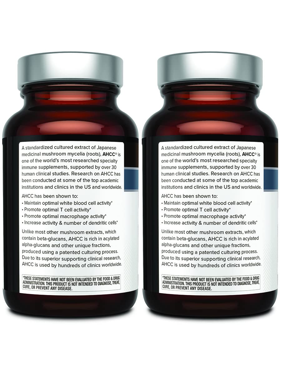 Quality of Life AHCC Kinoko Platinum capsules on a clean surface emphasize vegan, gluten-free qualities.