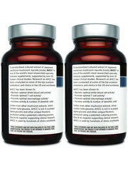 Quality of Life AHCC Kinoko Platinum capsules on a clean surface emphasize vegan, gluten-free qualities.