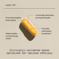 Quality of Life CoQ10-SR microactive matrix graphic, illustrating enhanced bioavailability and 24-hour release.