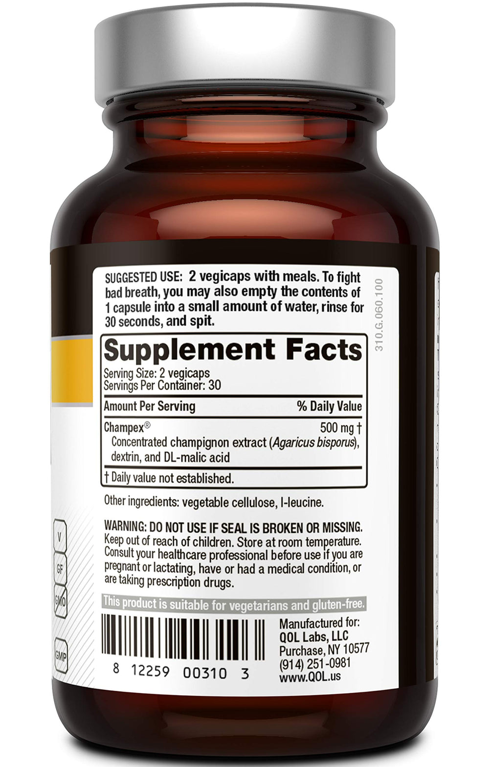 Quality of Life Deodorex capsules beside a glass of water for easy daily use.