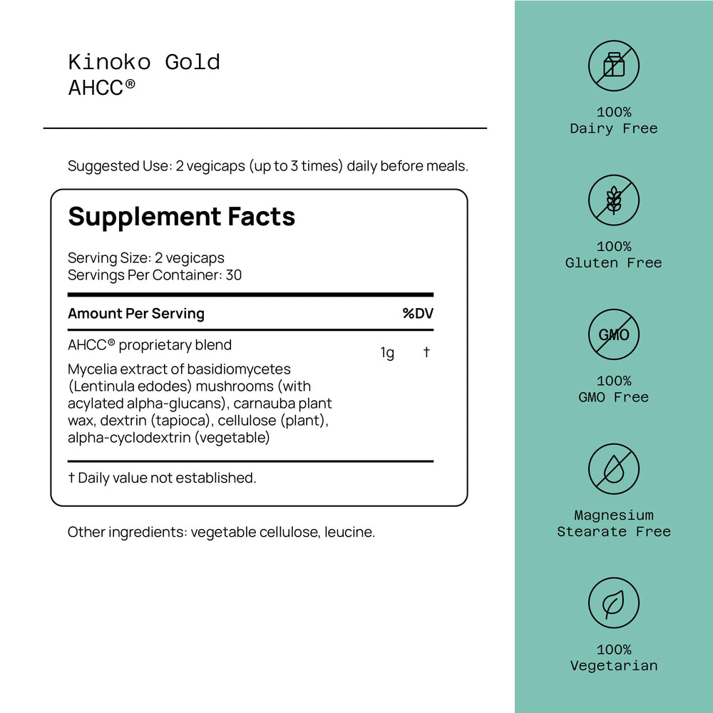 Kinoko Gold capsules close-up for convenient daily immune support.