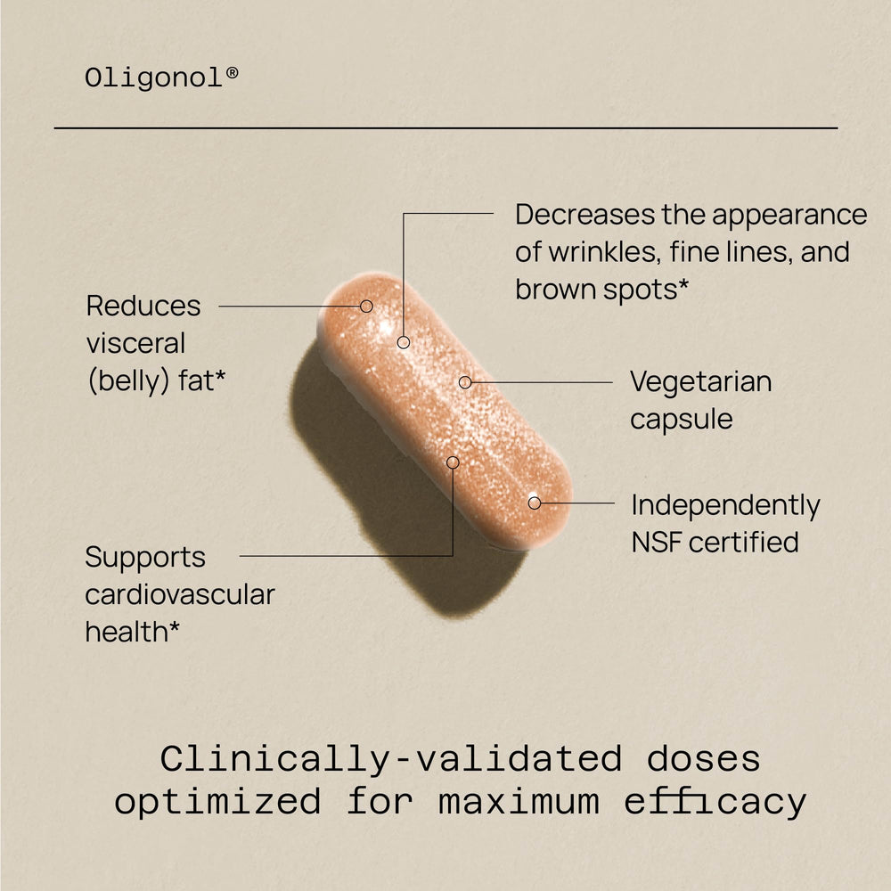 Quality of Life Oligonol Premium blend of lychee and green tea polyphenols for antioxidant support.
