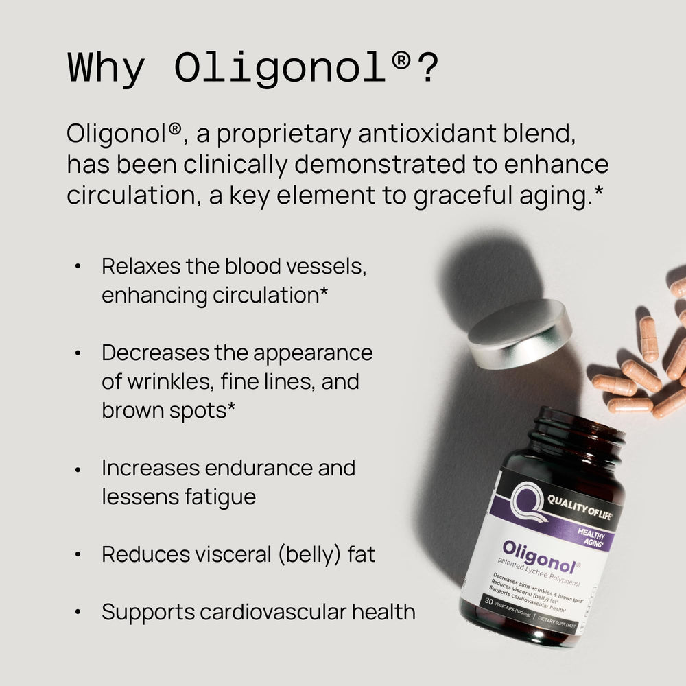 Quality of Life Oligonol Premium product manufactured in the USA in GMP-certified facility.