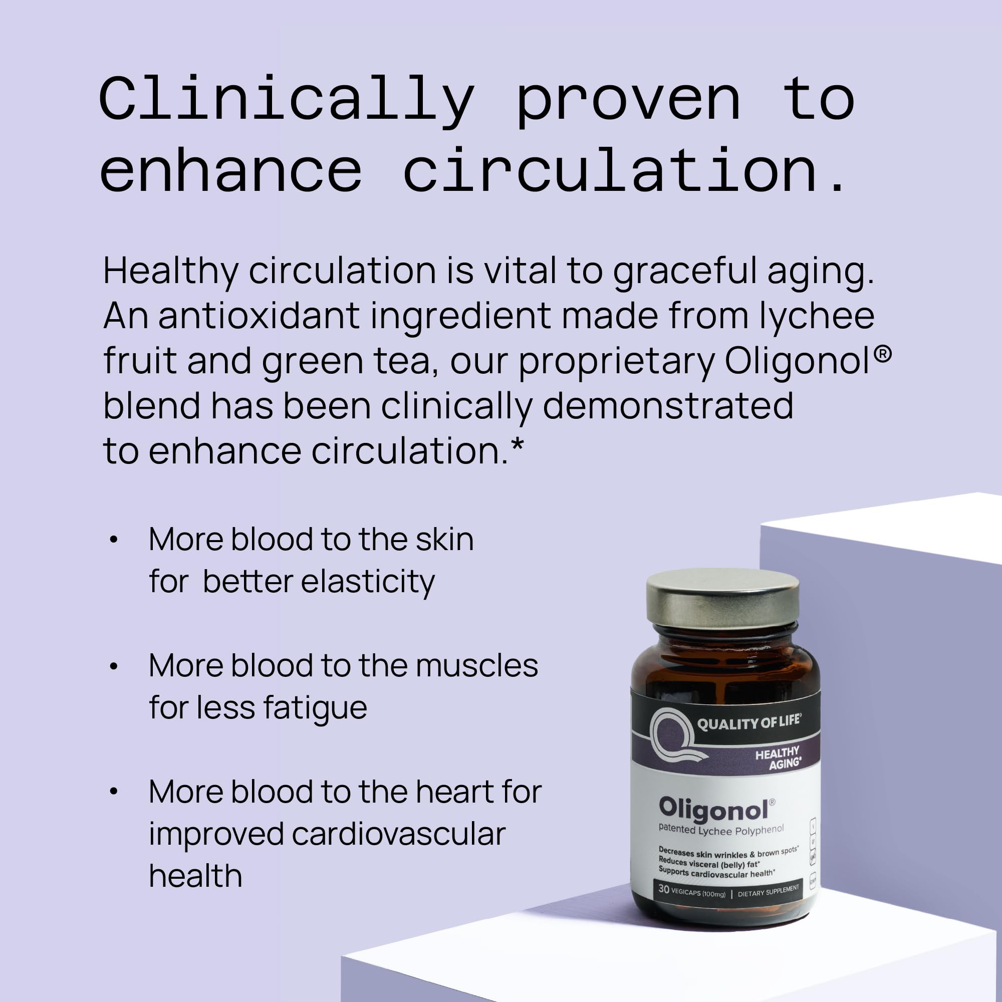 Quality of Life Oligonol Premium vegan capsules are gluten- and dairy-free for sensitive diets.