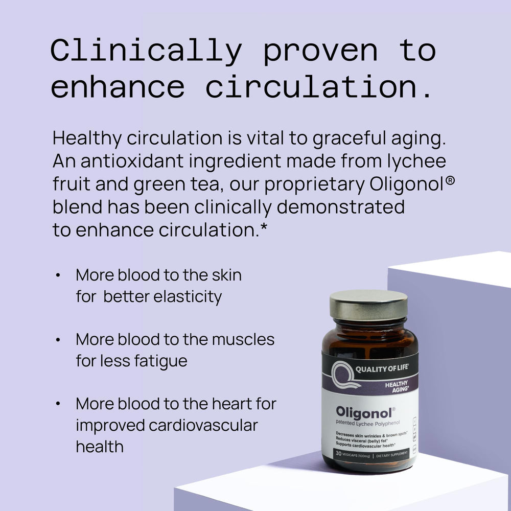 Quality of Life Oligonol Premium vegan capsules are gluten- and dairy-free for sensitive diets.