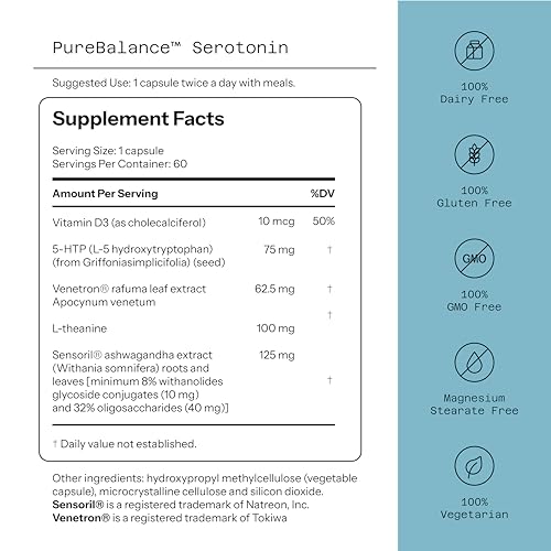 Quality of Life Pure Balance Serotonin capsules closeup highlights easy-to-take daily capsules.