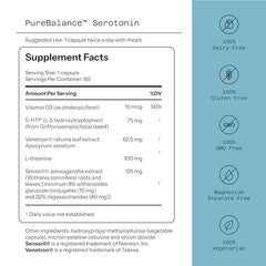 Quality of Life Pure Balance Serotonin capsules closeup highlights easy-to-take daily capsules.