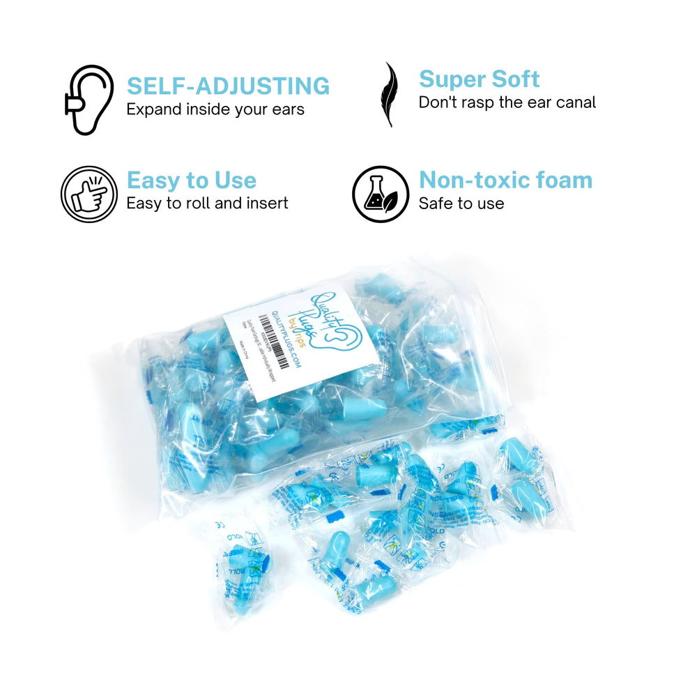 Blue Quality Plugs by Rips earplugs in use during night sleep and travel.