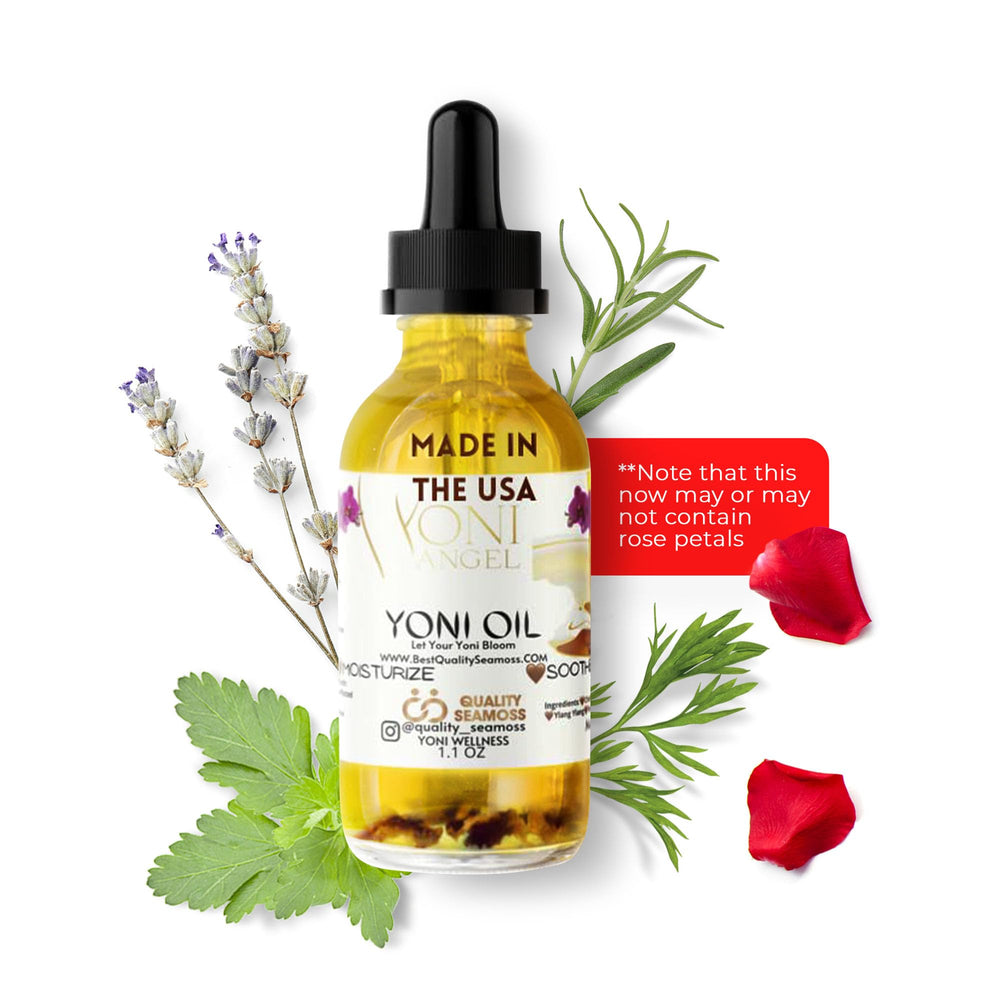 Quality Seamoss Yoni Oil bottle closeup for daily freshness.