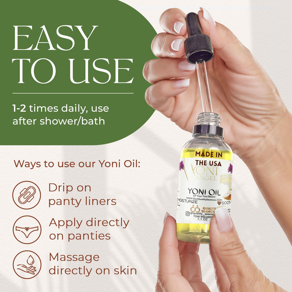 Quality Seamoss Yoni Oil floral notes of jasmine and chamomile.