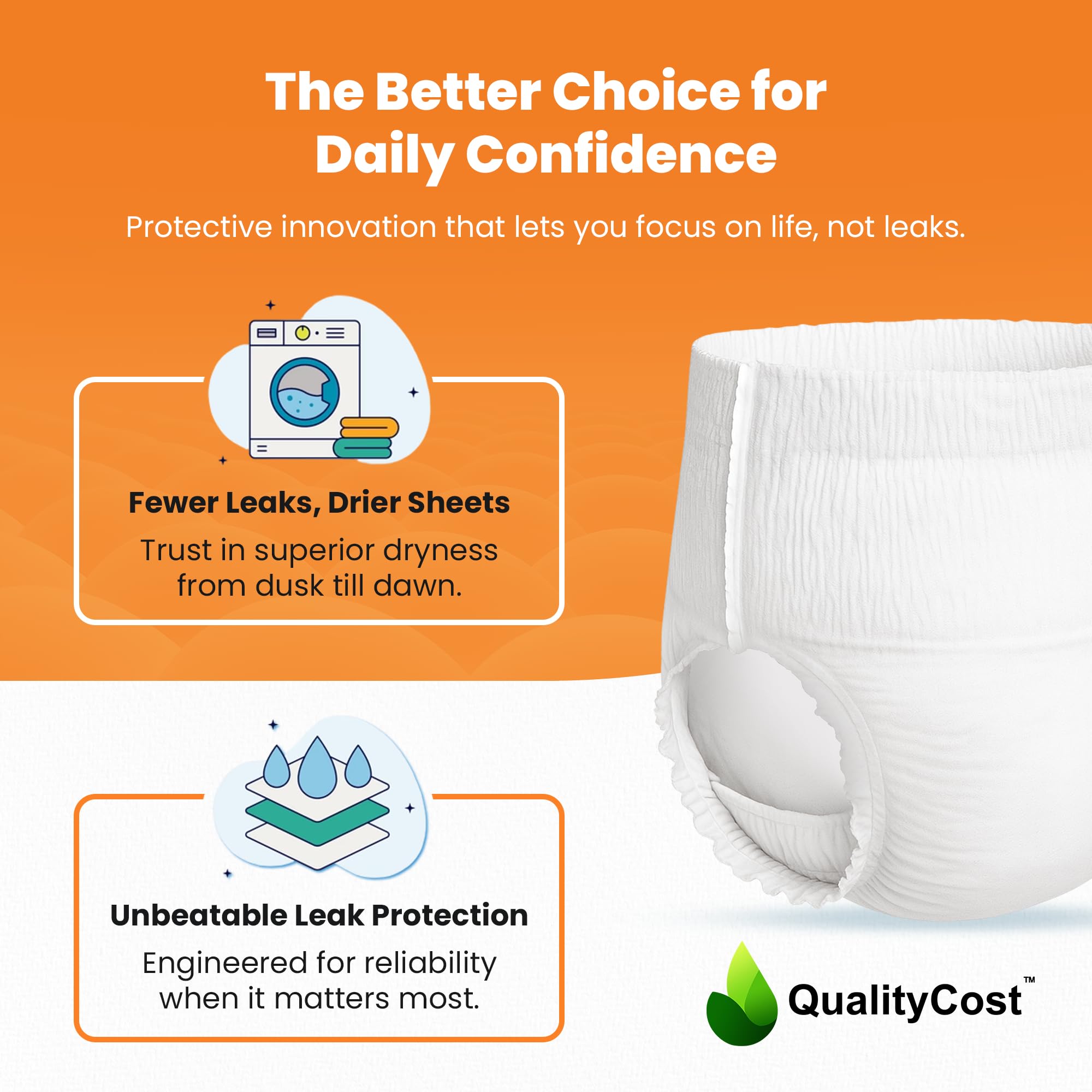 QualityCost XXXL pull-up diapers maximum absorbency core locks in moisture