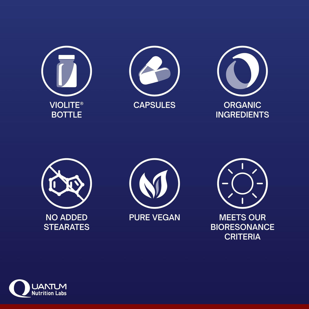 Illustration of enzyme blend highlights amylase, protease, pepsin for digestive support.