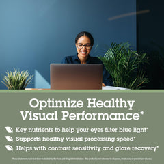 Quantum Digital Blue bottle on desk illustrates a simple daily routine for eye health.