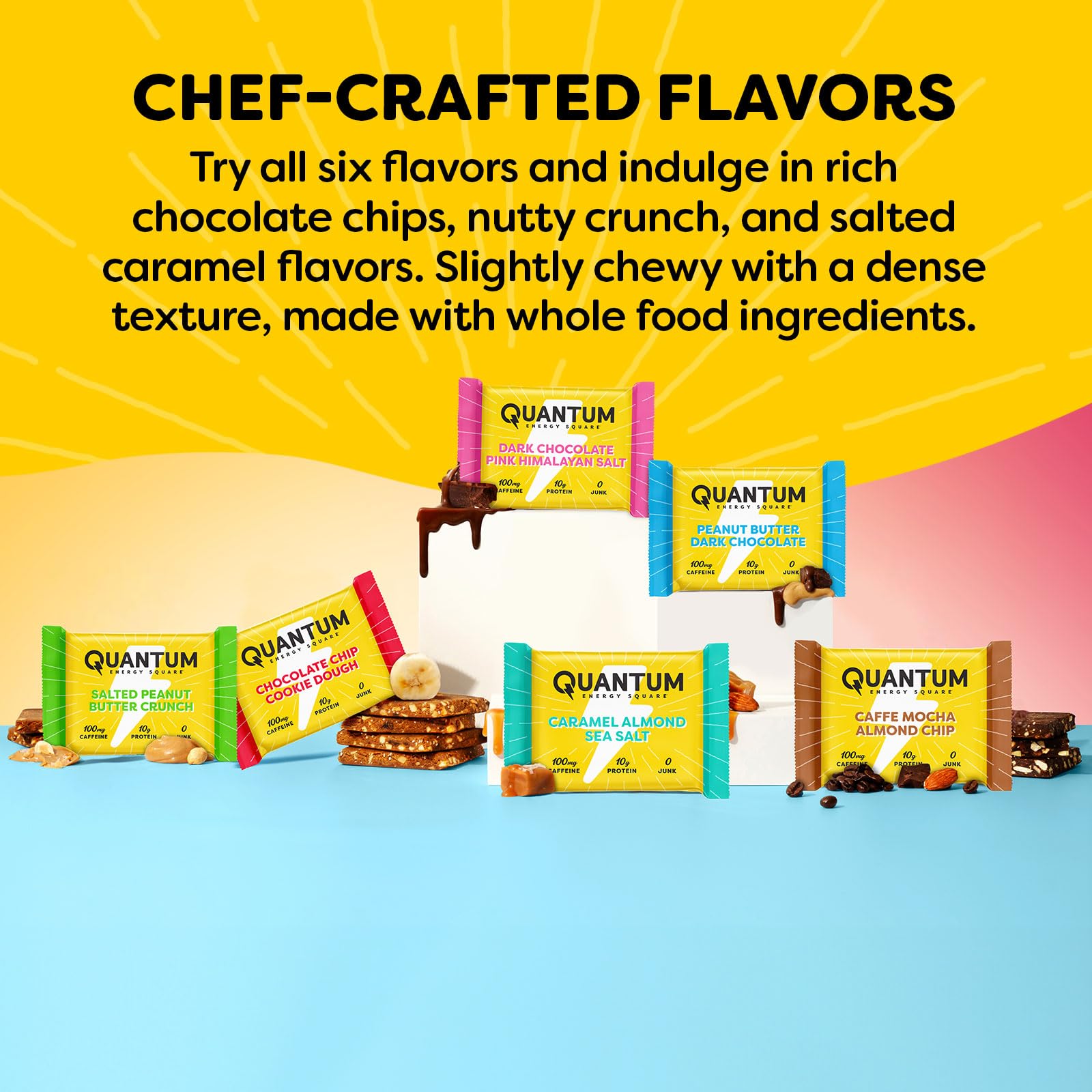 Quantum Energy Square bar ingredients; whole-food, plant-based nutrition for mindful snacking.