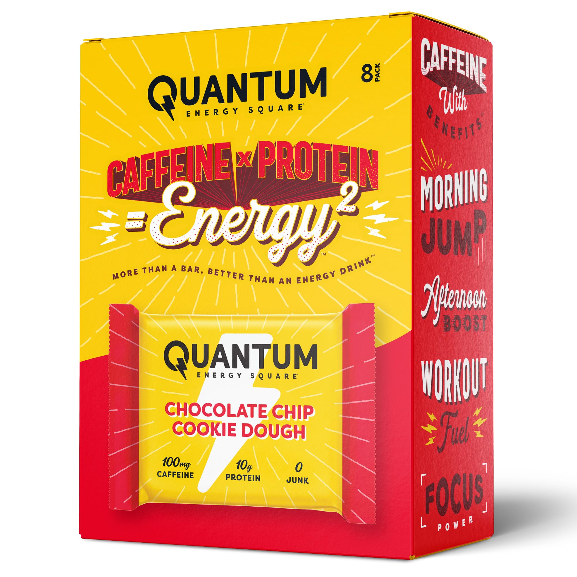 Quantum Energy Squares bar front with chocolate chips for on-the-go energy