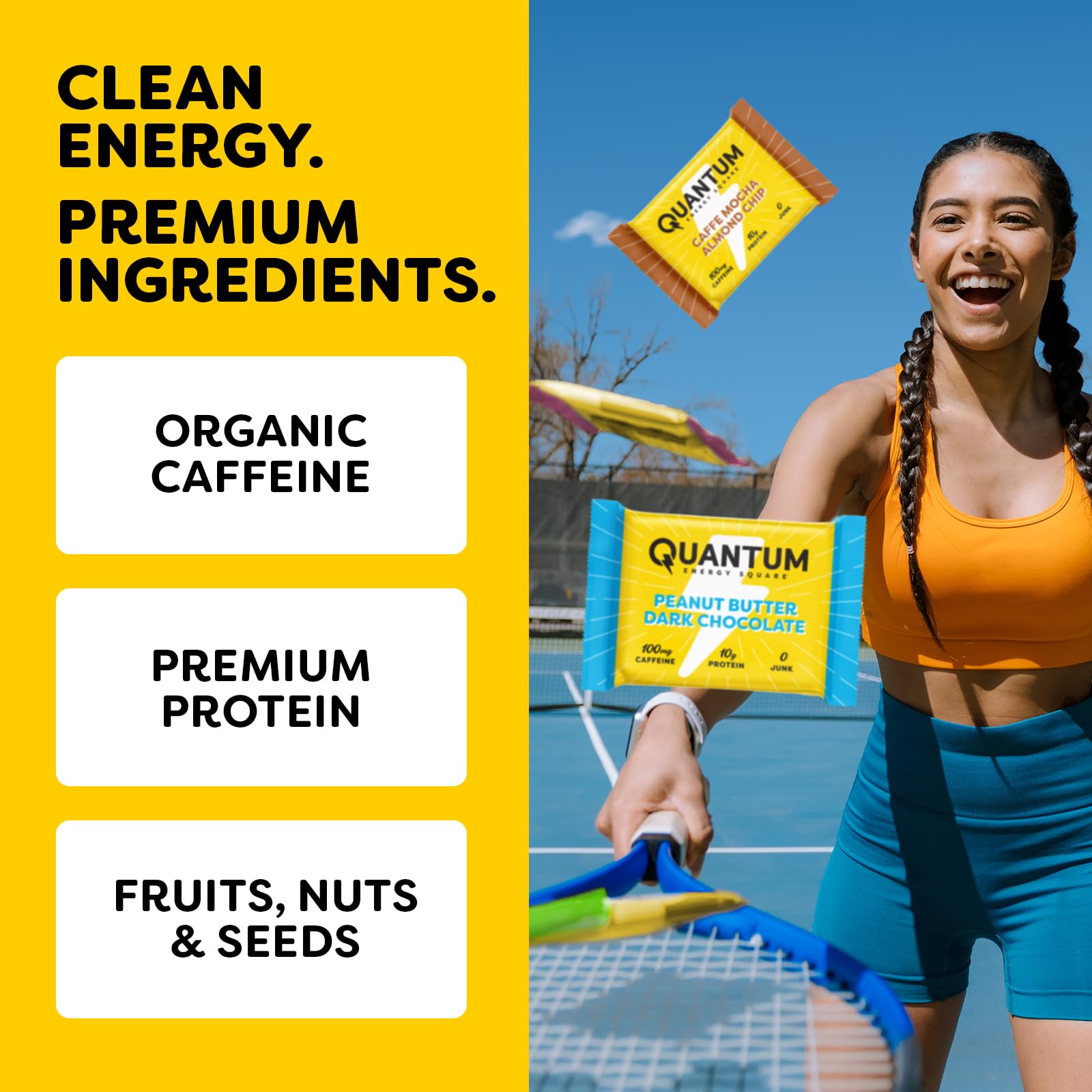Quantum Energy Squares bar texture emphasizes chew and crunch