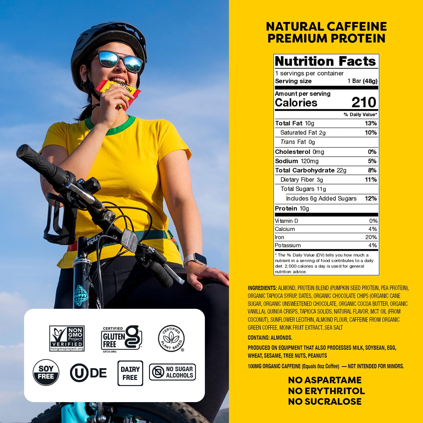 Quantum Energy Squares nutrition facts panel showing caffeine and protein
